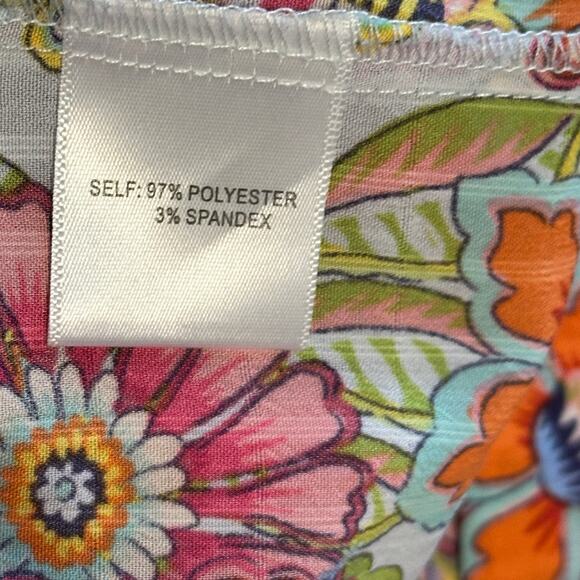 Rose & Olive Floral Puff Sleeve Top Womens 2X Multicolor Button Up Bold Peasant - Picture 8 of 10